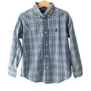 Ralph Lauren Plaid Button Front Shirt - Green Blue Yellow - 6